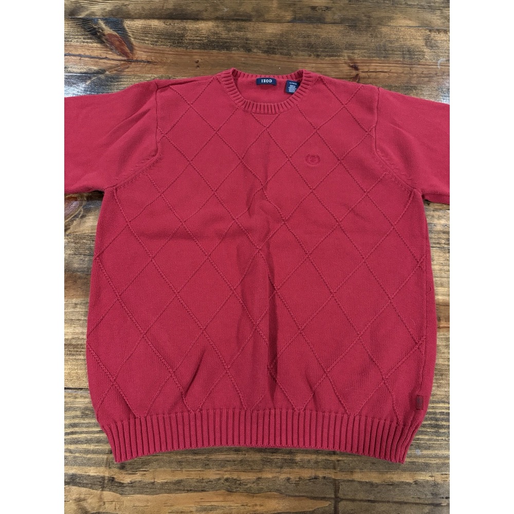IZOD Grandpa Sweater Brick-Red Men's Size XL Diamond Knit Preppy Y2K Indie